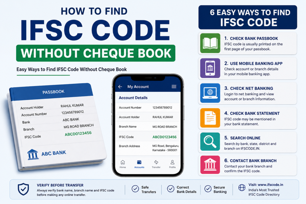 How to find IFSC code without cheque book
