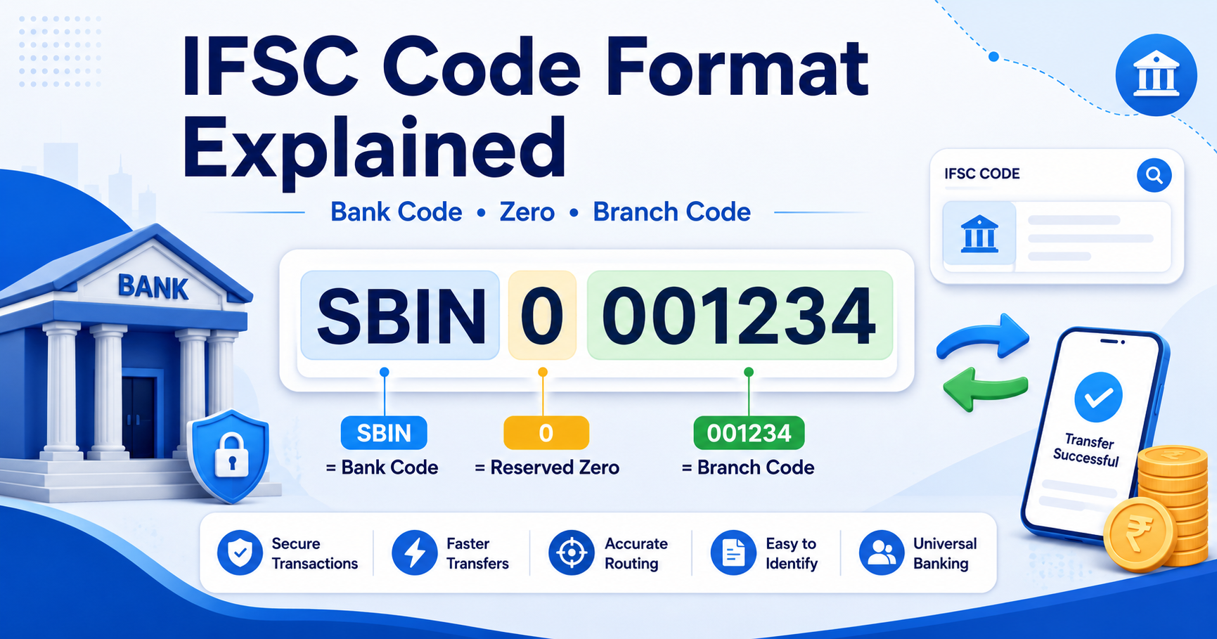 IFSC code format explained with bank code zero and branch code