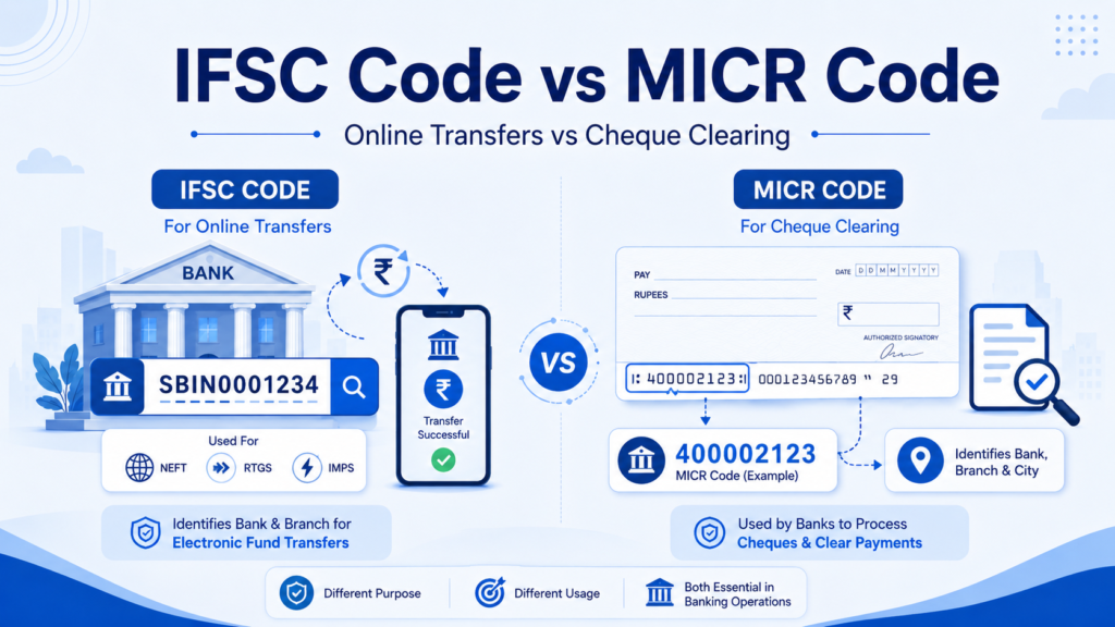 Difference between IFSC code and MICR code for bank branch details