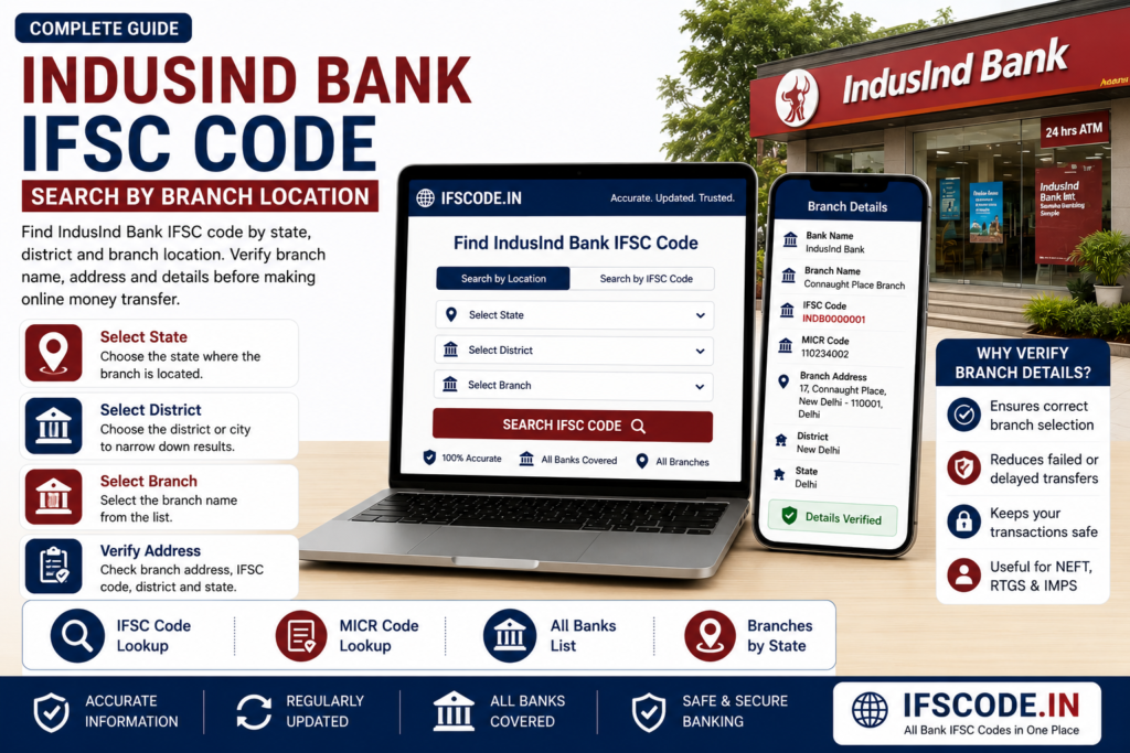IndusInd Bank IFSC code search by branch location