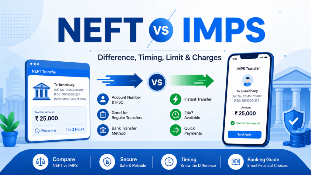 NEFT vs IMPS difference timing limit and charges