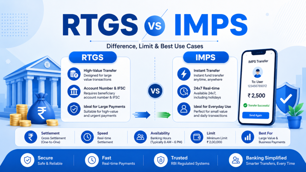 RTGS vs IMPS difference limit and best use cases