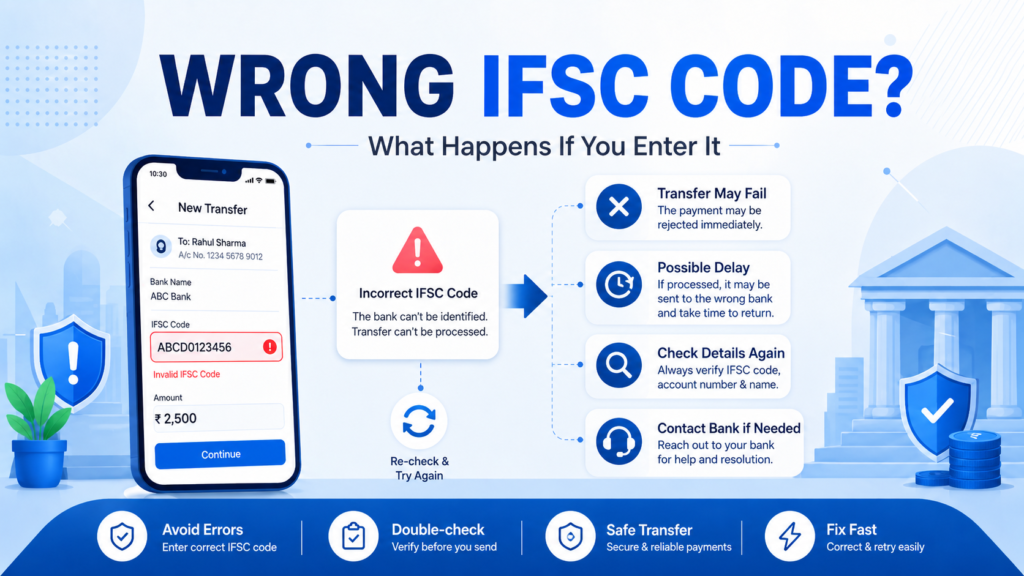 What happens if you enter wrong IFSC code during bank transfer